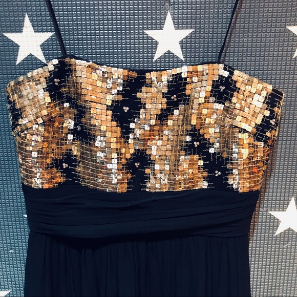 Badgely Mischka Gown. Sz 8. Black w/ gold sequins - Picture 2 of 7